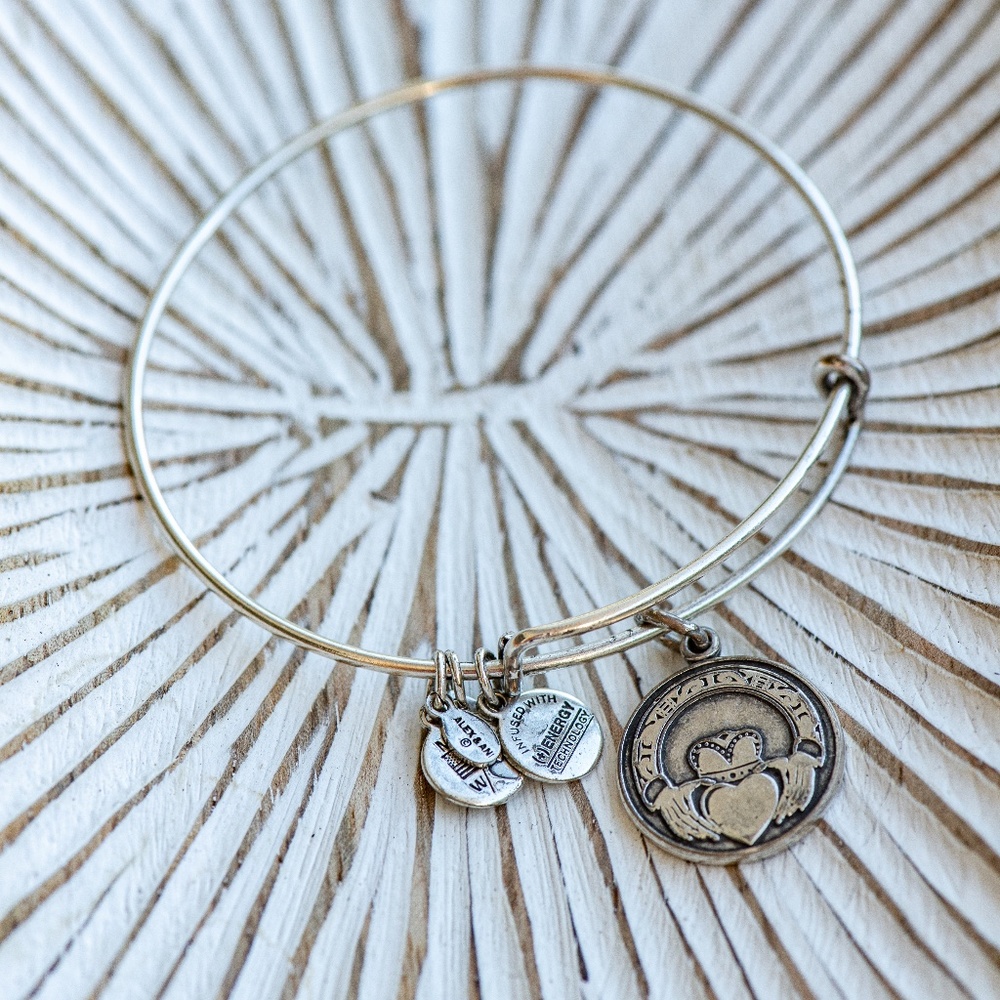Silver Alex & Ani Claddagh bracelet